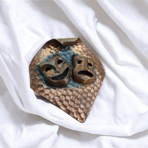 Vintage Comedy Tragedy Copper Brooch